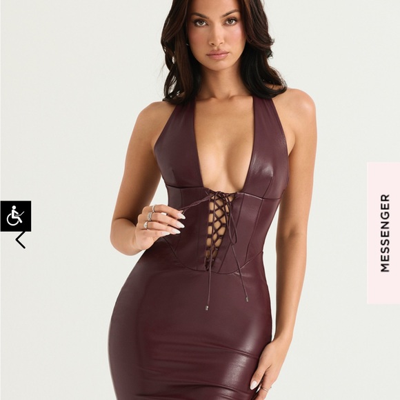 House of CB Burgundy Faux Leather Midi Dress - Picture 5 of 9